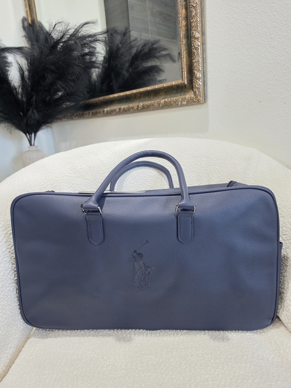 Polo by Ralph Lauren Blue Pebbled Leather Travel Bag